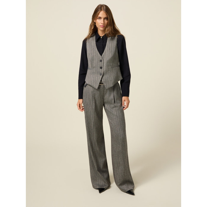 Oltre - Chaleco de franela a rayas - Gris