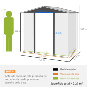 Cobertizo de Jardín 190x131x188 cm Caseta Exterior Casa de Herramientas con 2 Ventanas de Ventilación y Puerta para Patio Terraza Balcón Roble