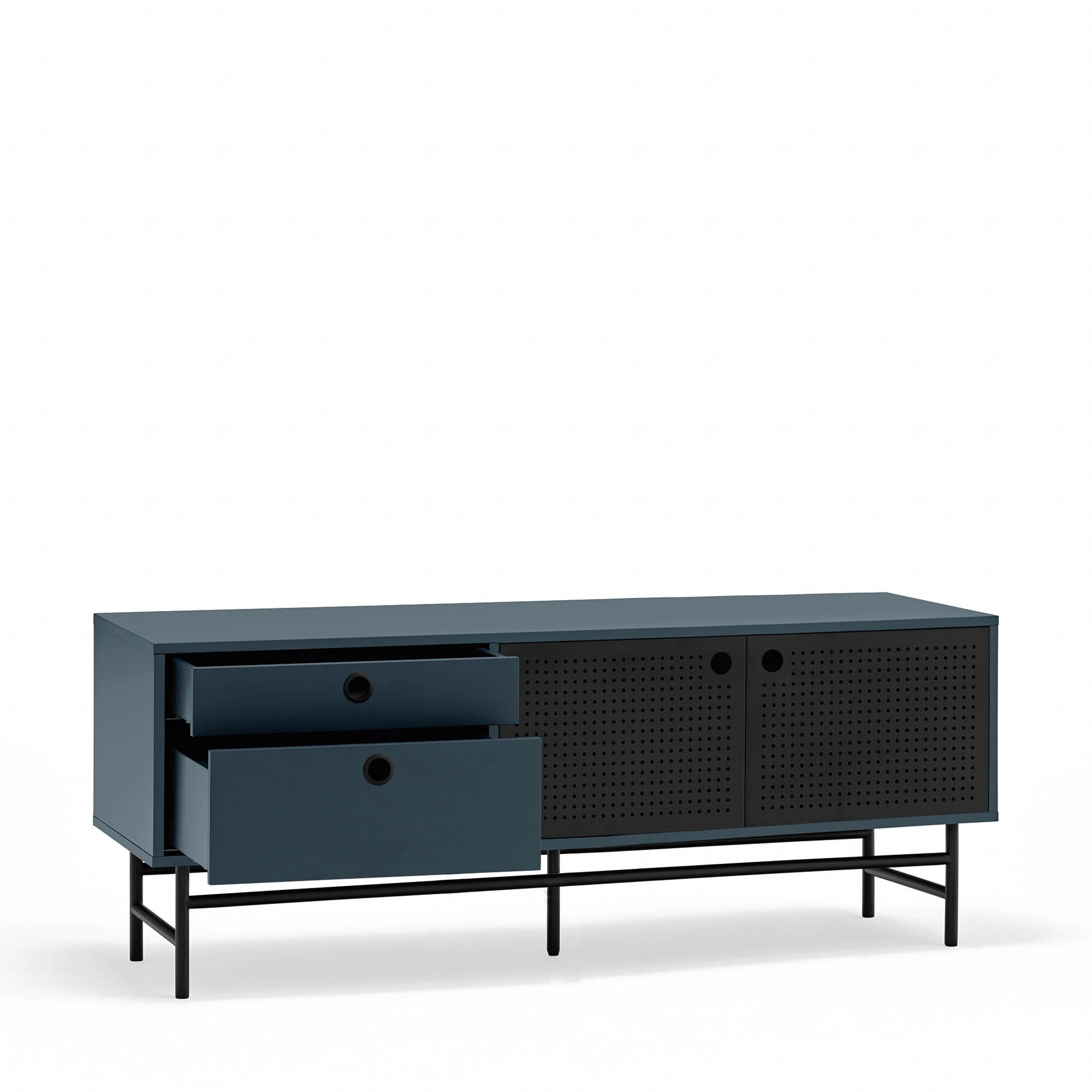 Mueble de televisión Punto 2 puertas y 2 cajones gris antracita y negro