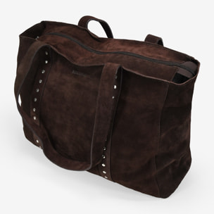 Bolso de hombro marrón serraje piel con tachas