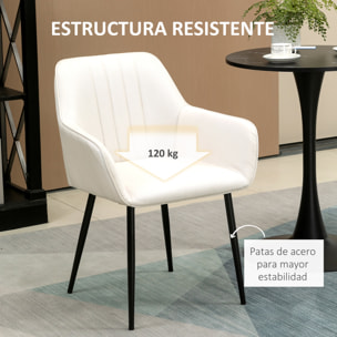 Pack de 2 Sillas de Comedor, Sillas de Cocina Modernas, con Asiento Acolchado y Tapizado, Respaldo Curvo, Reposabrazos, Patas de Metal, para Salón, Beige