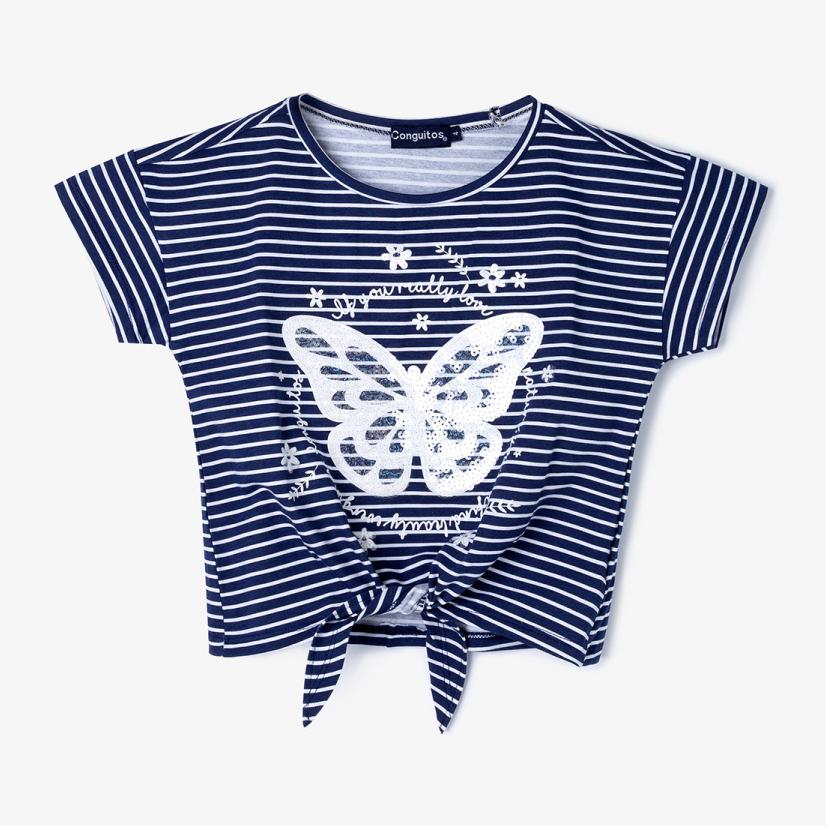 Camiseta Nudo De Niña Mariposa En Azul Marino