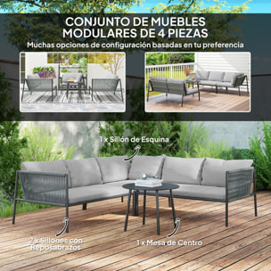 Conjunto Jardín Exterior de Ratán con Cojines Conjunto Terraza Resistente a la Intemperie Muebles Jardín Exterior con 2 Sofás de 2 Plazas Sofá Esquina Mesa Redonda Gris Oscuro