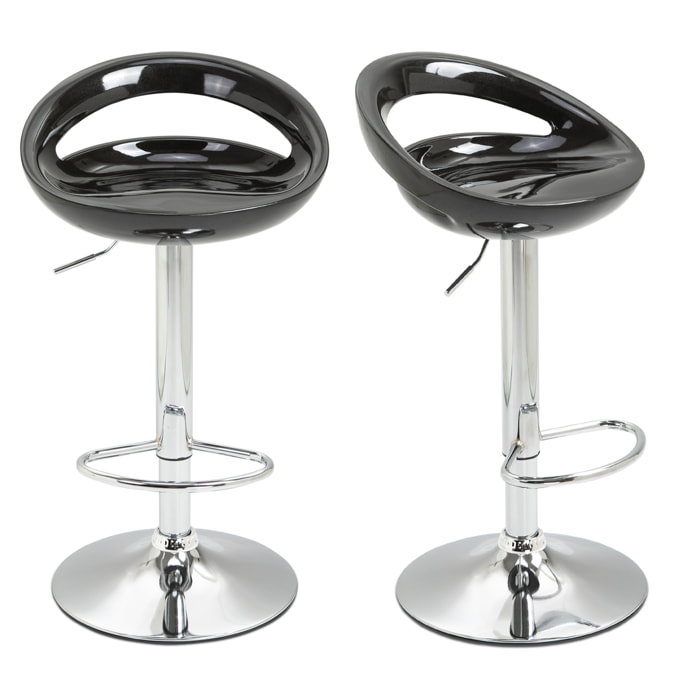 Lot de 2 tabourets de bar design réglable pivotant repose-pieds intégré noir