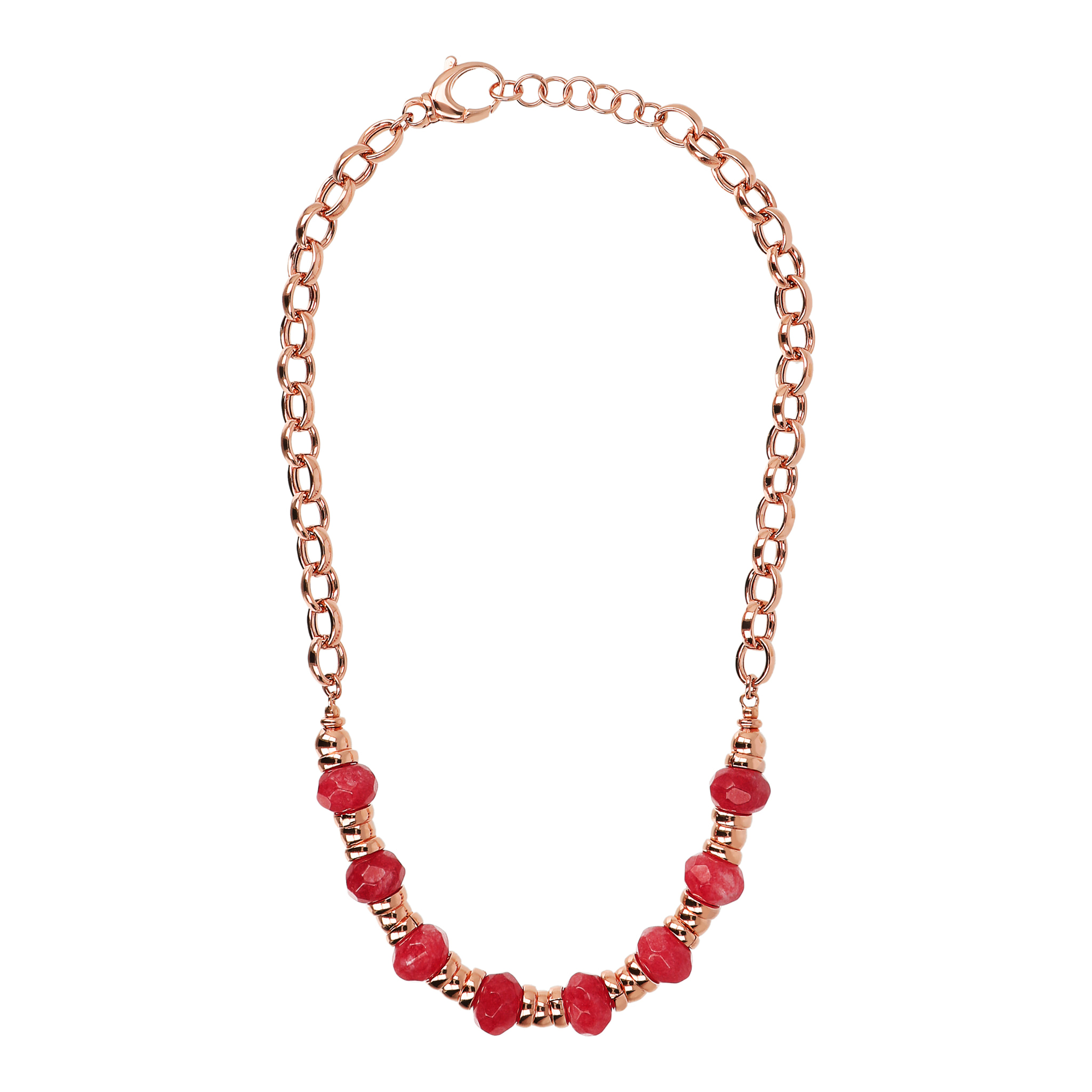 Collana Catena Rolo con Rondelle Rondelle Golden Rosé e in Pietra Naturale Sfaccettata Quarzite Rossa