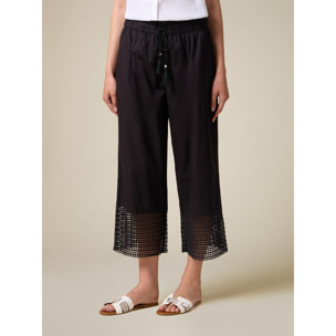 Oltre - Pantaloni cropped con inserti in macramé - Nero