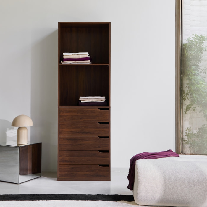 Module dressing décor bois 5 tiroirs 2 étagères NEPAL