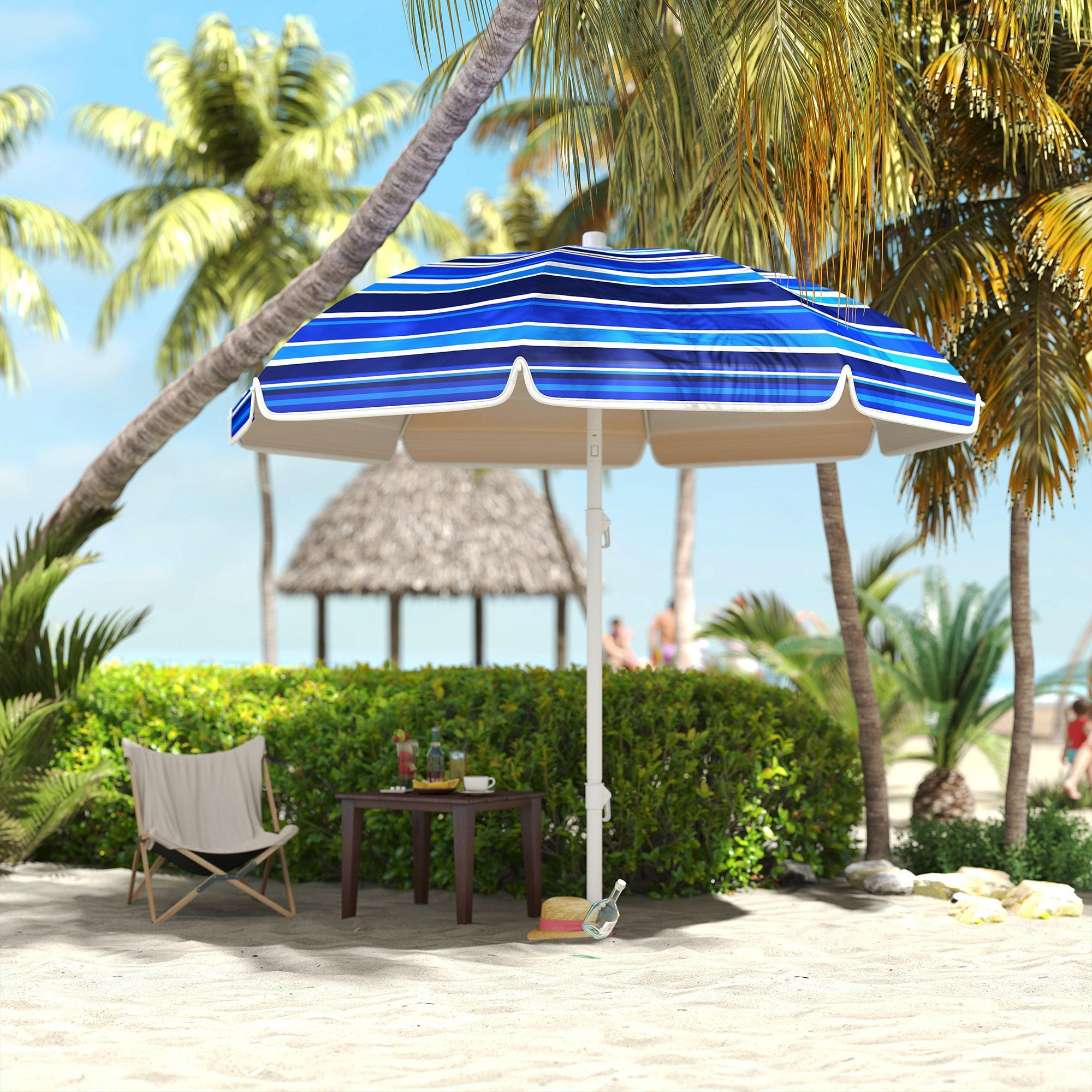 Sombrilla de Playa Grande Ø180 cm Sombrilla de Terraza Exterior Plegable con Ángulo Ajustable Protección UV50+ Impermeable Mástil de Ø32 mm Multicolor