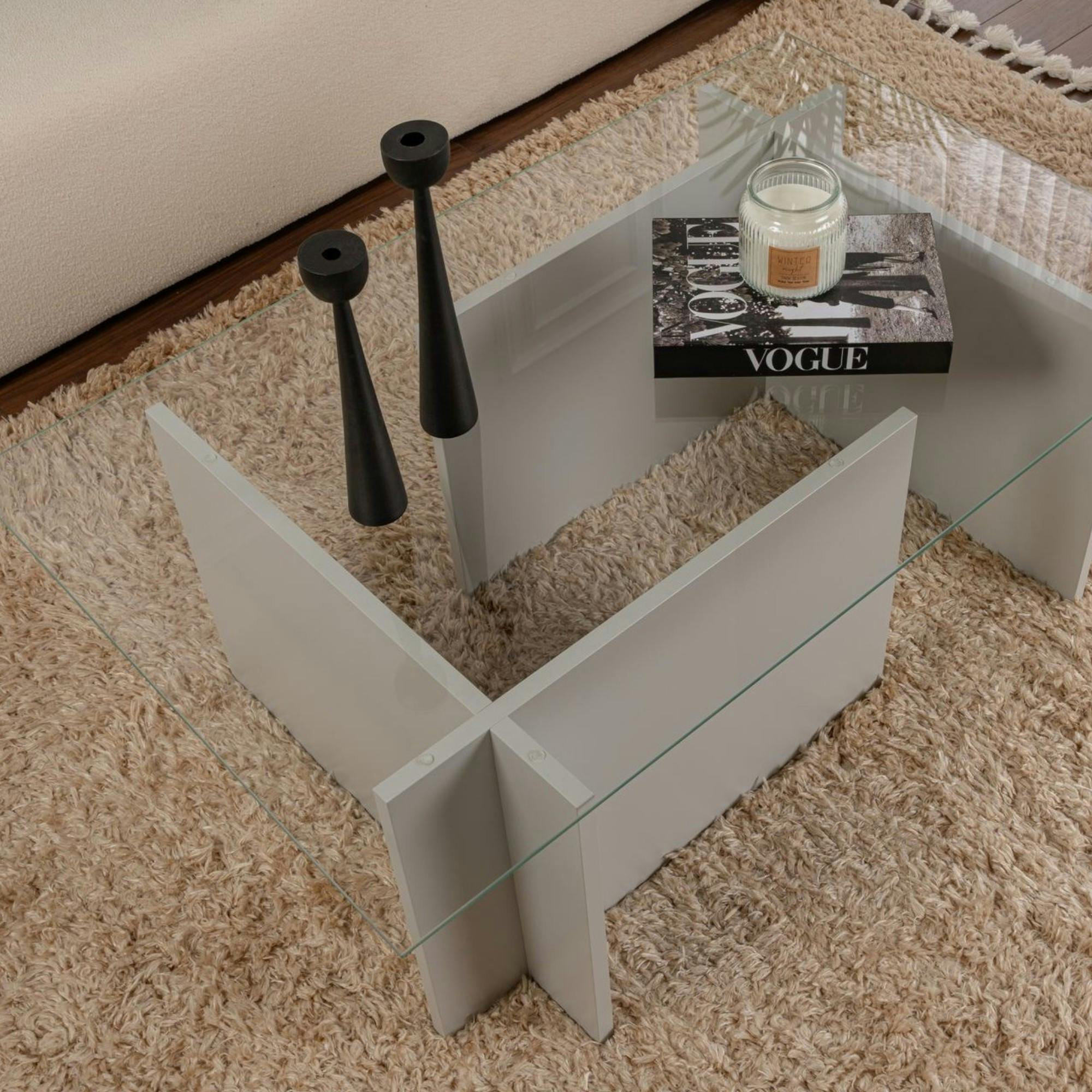 Table basse verre déstructurée - gris clair, H. 40 cm SALTA