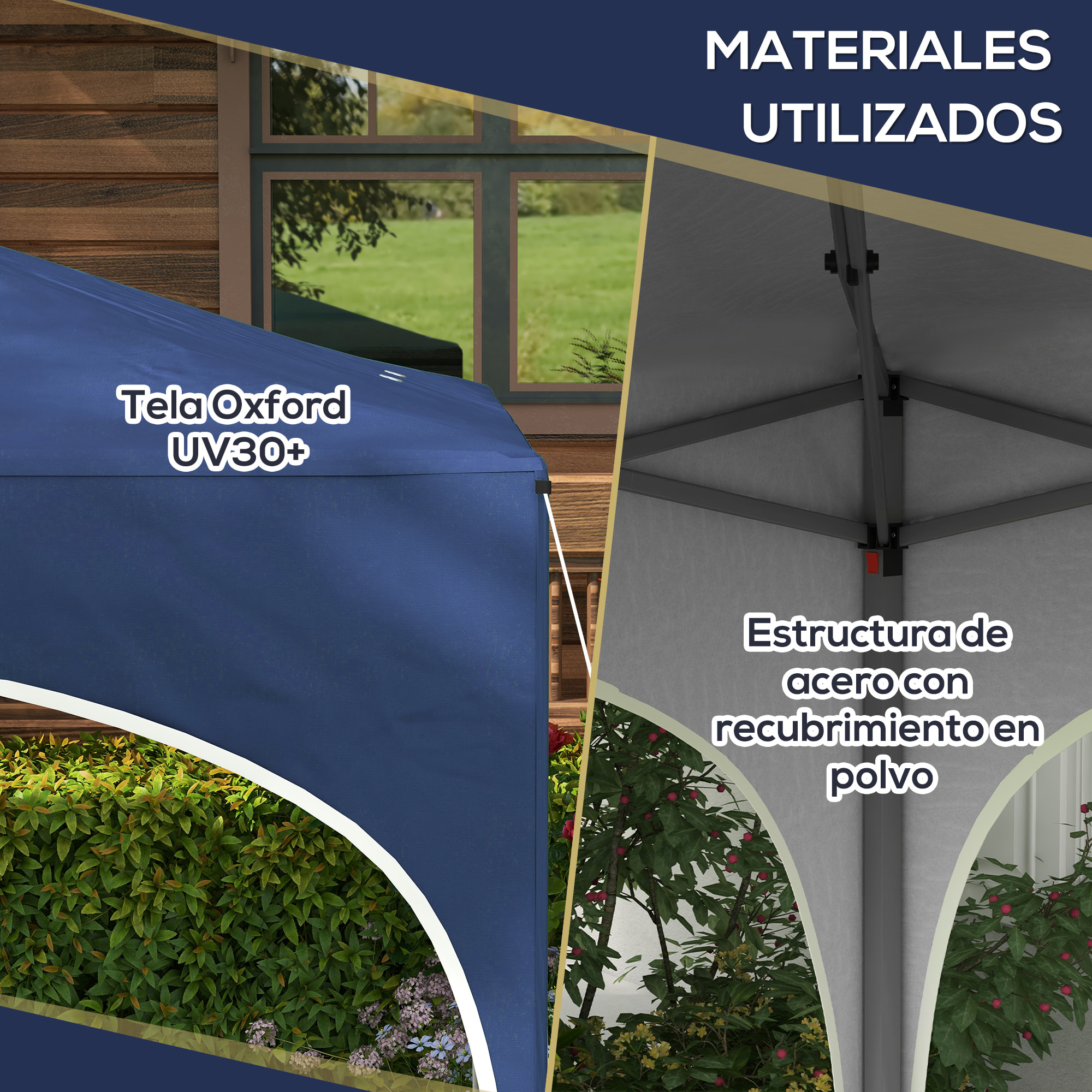 Carpa Plegable 3x3 m Cenador de Jardín Altura Ajustable con Bolsa de Transporte Impermeable Anti-UV y Bolsas de Arena para Exteriores Jardín Patio Azul Oscuro