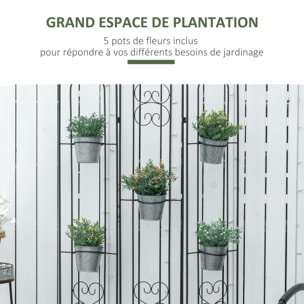 Étagère de pots de fleurs plantes en métal style fer forgé - support de plantes pliable métal à planter - 5 pots fleurs inclus
