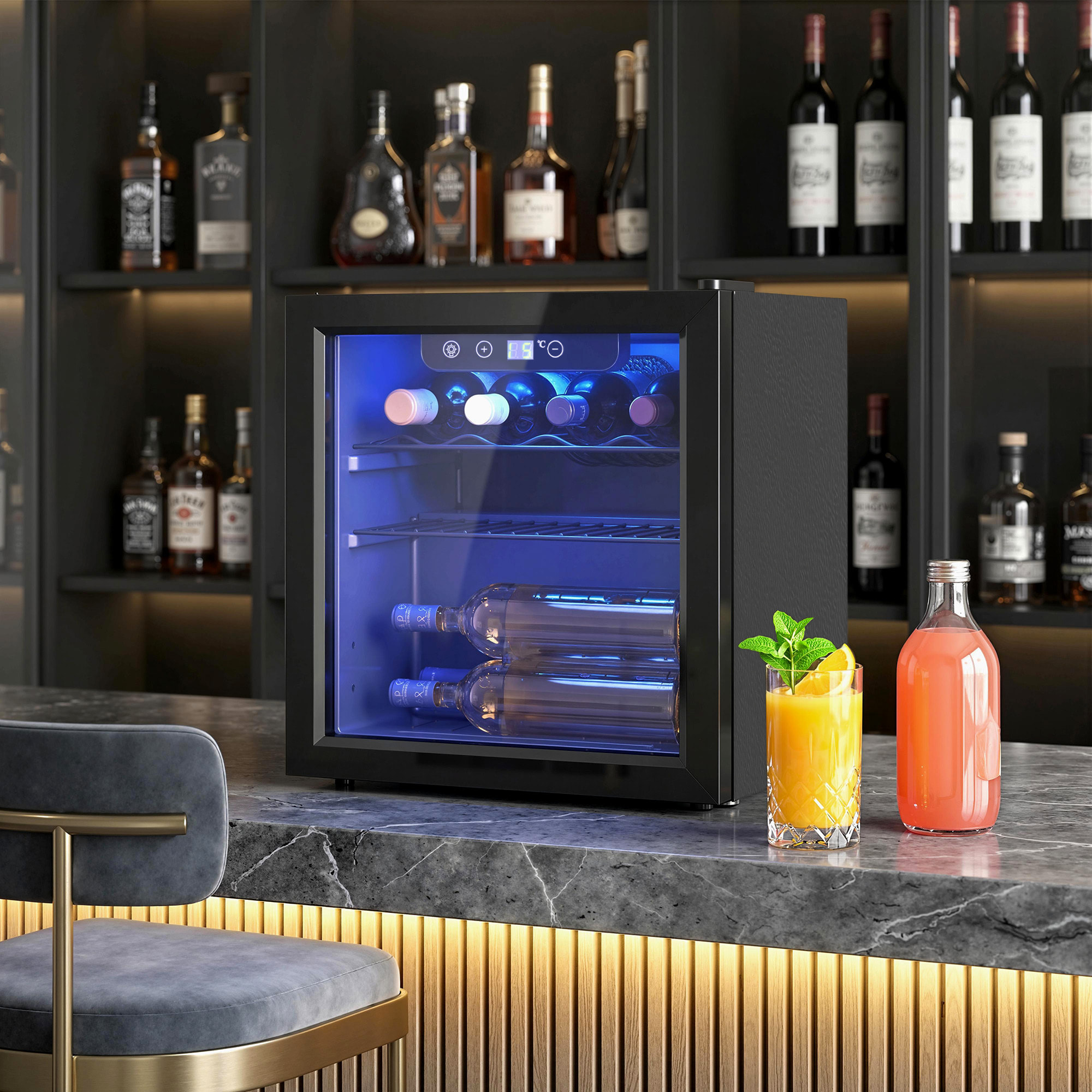 Vinoteca 12 Botellas, Nevera para Vinos con Capacidad de 36 L, Temperatura Ajustable 4-16℃, Puerta de Vidrio, Luz LED, Pantalla Táctil Digital, para Bebidas, Negro