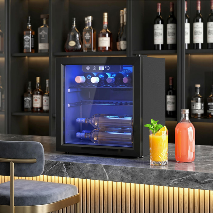 Vinoteca 12 Botellas, Nevera para Vinos con Capacidad de 36 L, Temperatura Ajustable 4-16℃, Puerta de Vidrio, Luz LED, Pantalla Táctil Digital, para Bebidas, Negro