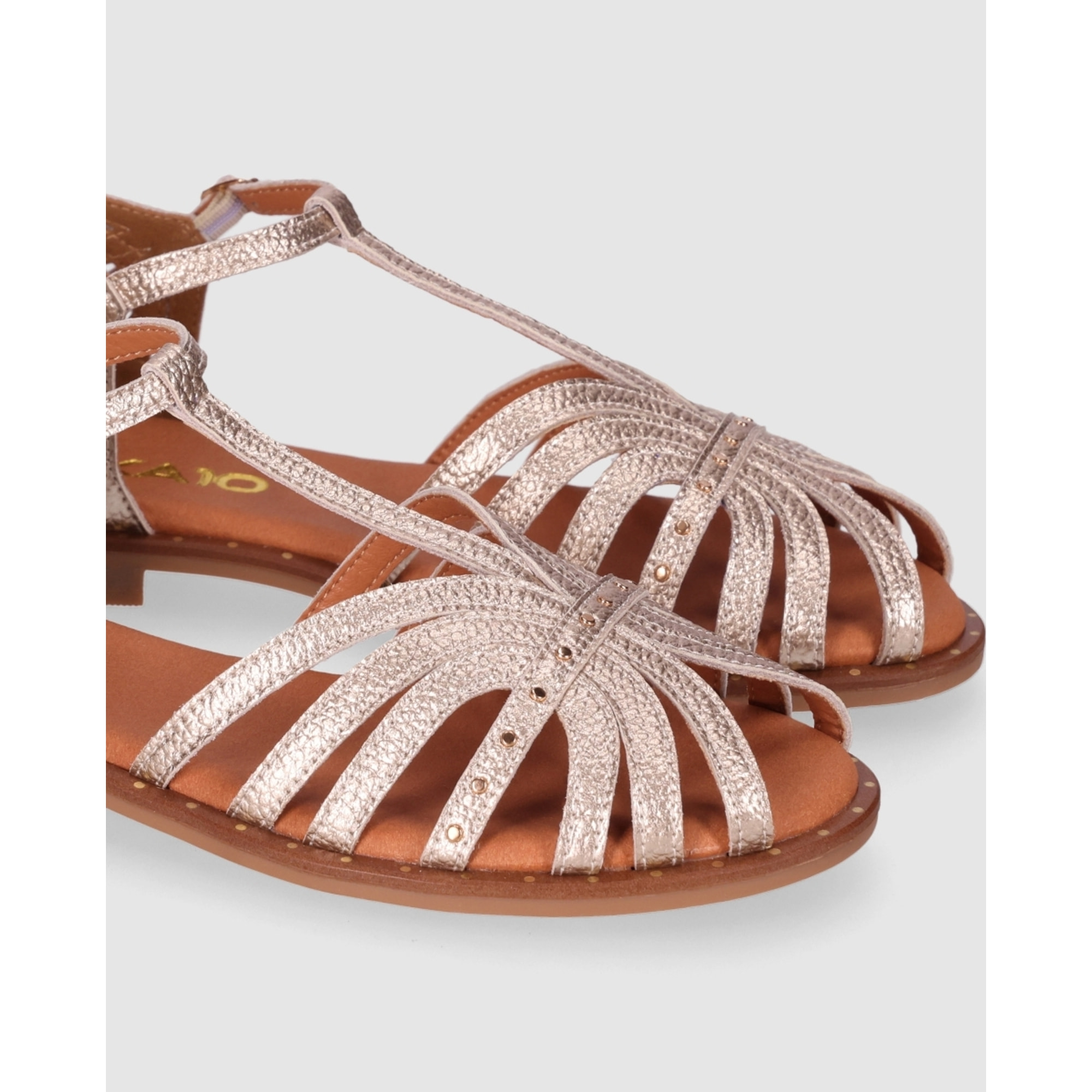 Sandalias de Piel - Platino - Tacón: 1 cm
