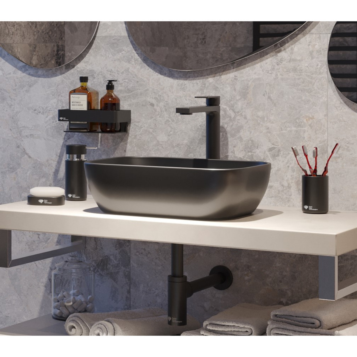 Vasque à poser 45,5 x 32,5 x 13,5 cm sans trop-plein noir mat Infinitio SAT (SATINF4532BKM)