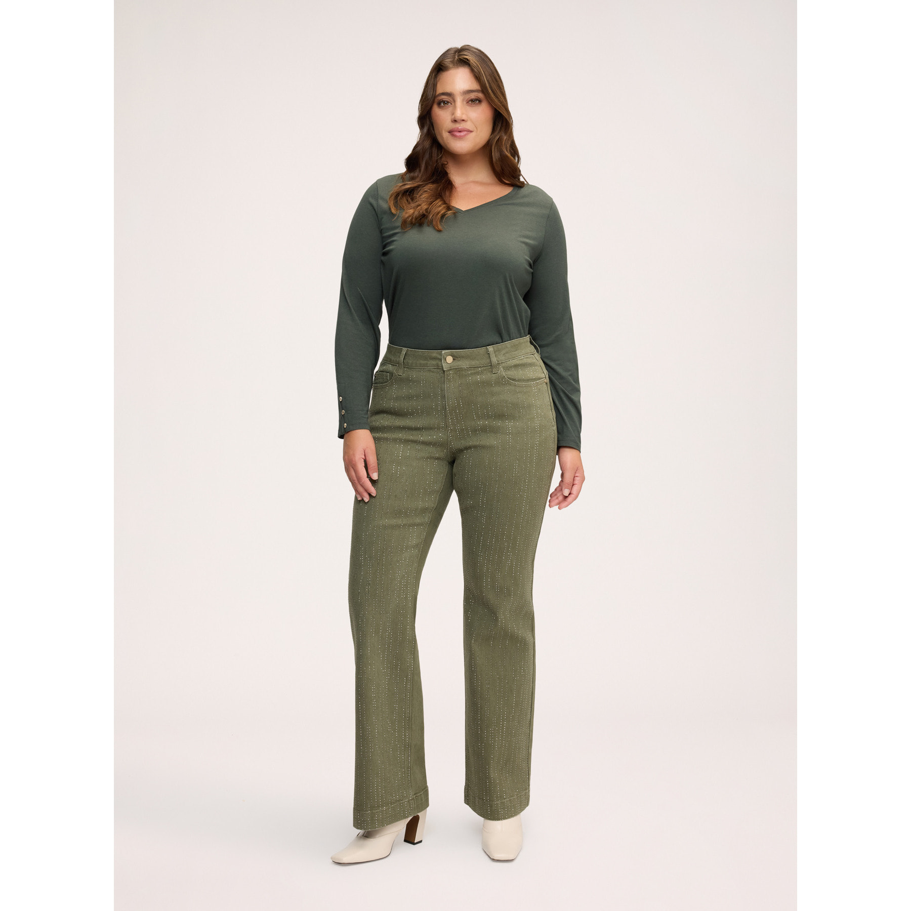 Fiorella Rubino - T-shirt in jersey con bottonicini sui polsisni - Verde militare