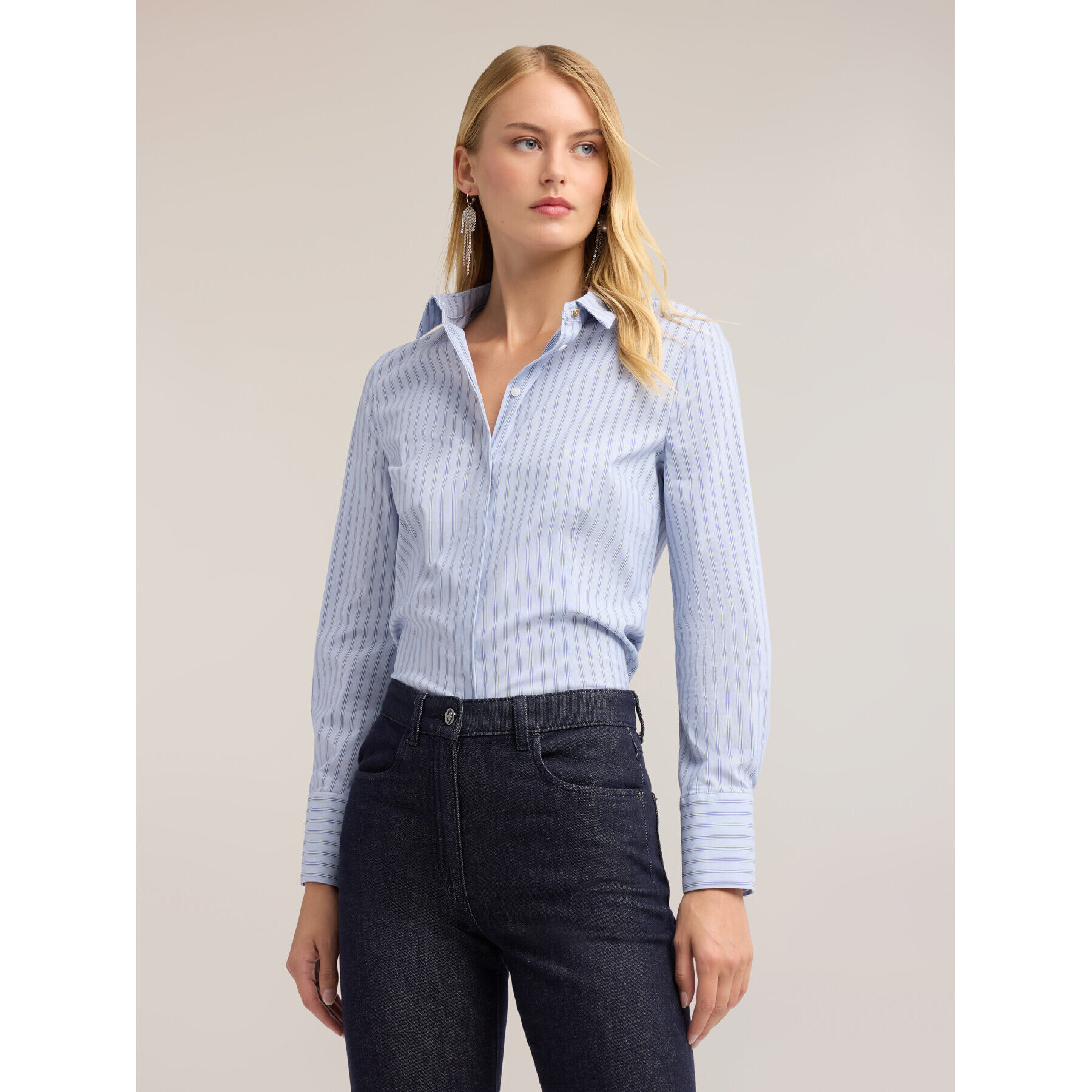 Motivi - Camisa de popelina a rayas - Light - blue