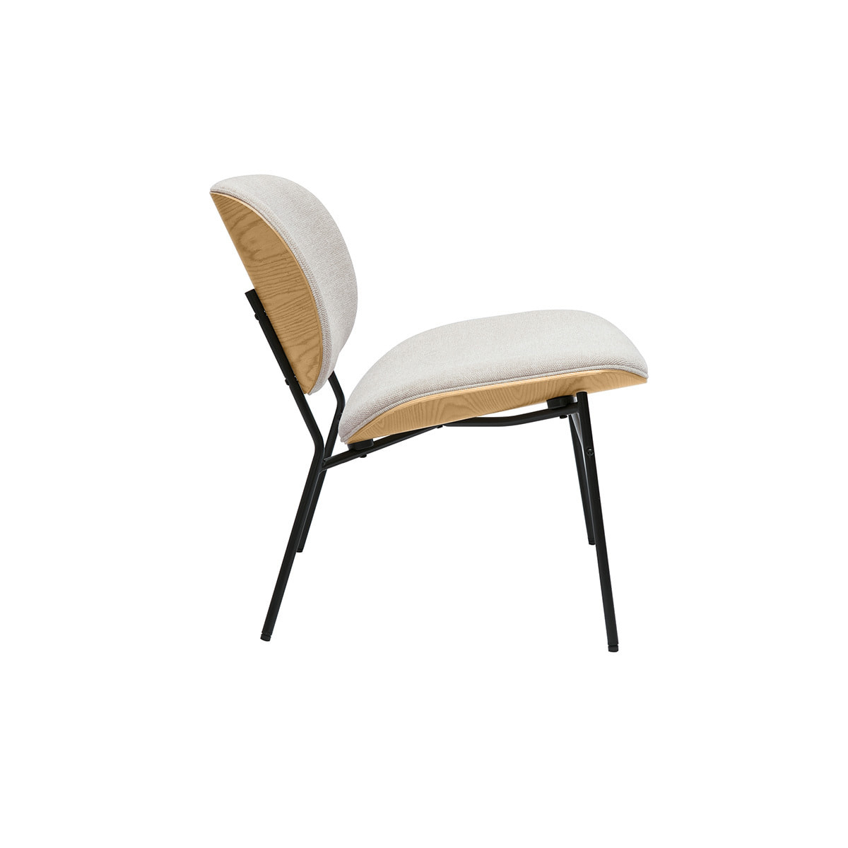 Fauteuil en tissu effet velours texturé beige et métal noir SHELBY