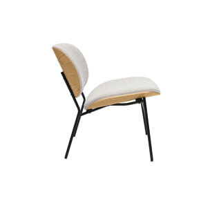 Fauteuil en tissu effet velours texturé beige et métal noir SHELBY