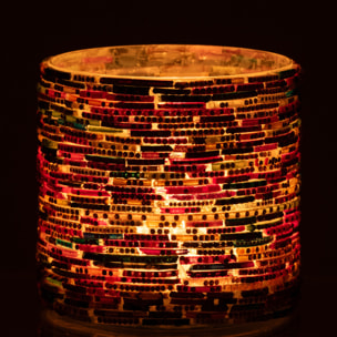 J-Line bougeoir Perles - verre - rose/or - medium