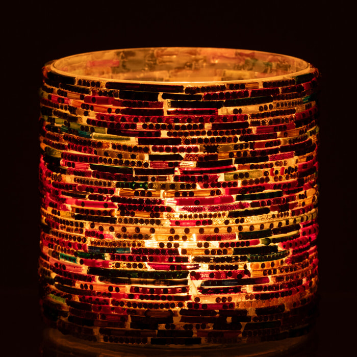 J-Line bougeoir Perles - verre - rose/or - medium