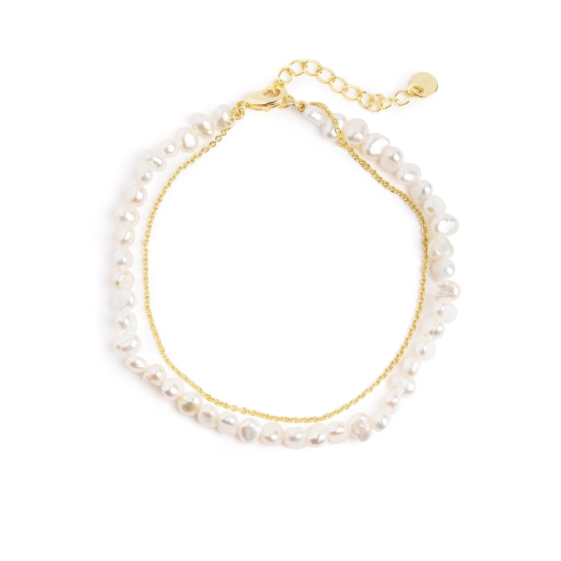 Pulsera Pearl Chain Acero Baño Oro