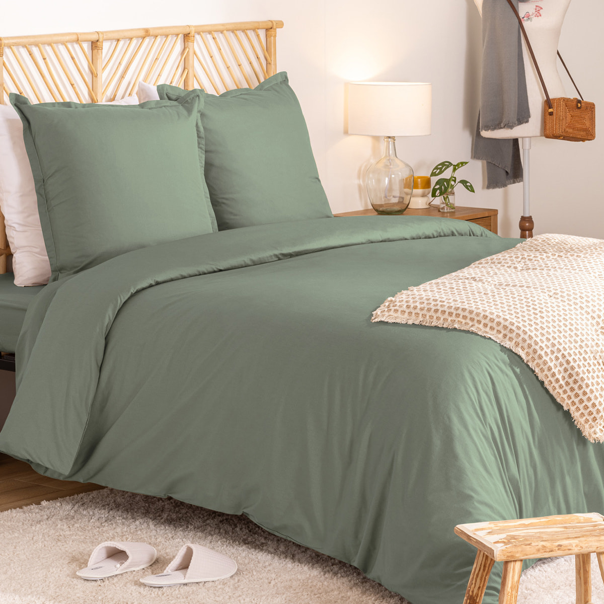 Parure de lit Landiha Percale vert jade 240x220cm