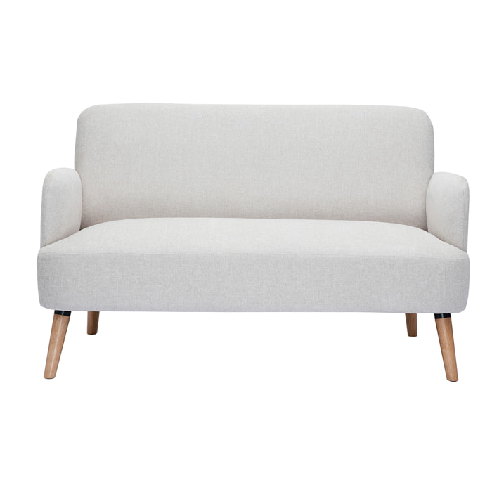 Canapé scandinave 2 places en tissu effet velours texturé beige et bois clair ISKO