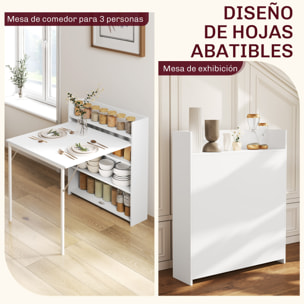 Mesa Plegable de Comedor, Mesa de Cocina Plegable, con Ala Abatible, 4 Compartimentos, Hasta 3 Personas, Patas de Acero, para Salón, Espacio Pequeño, 78,5x91x93 cm, Blanco