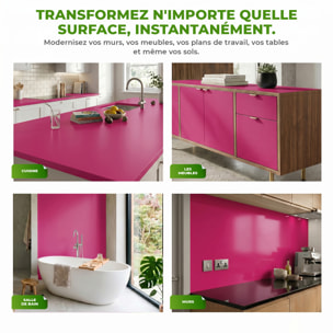 Rouleau adhésif décoratif Vinyle au Mètre - Fushia - Sticker Lavable Imperméable Mur Cuisine Meubles