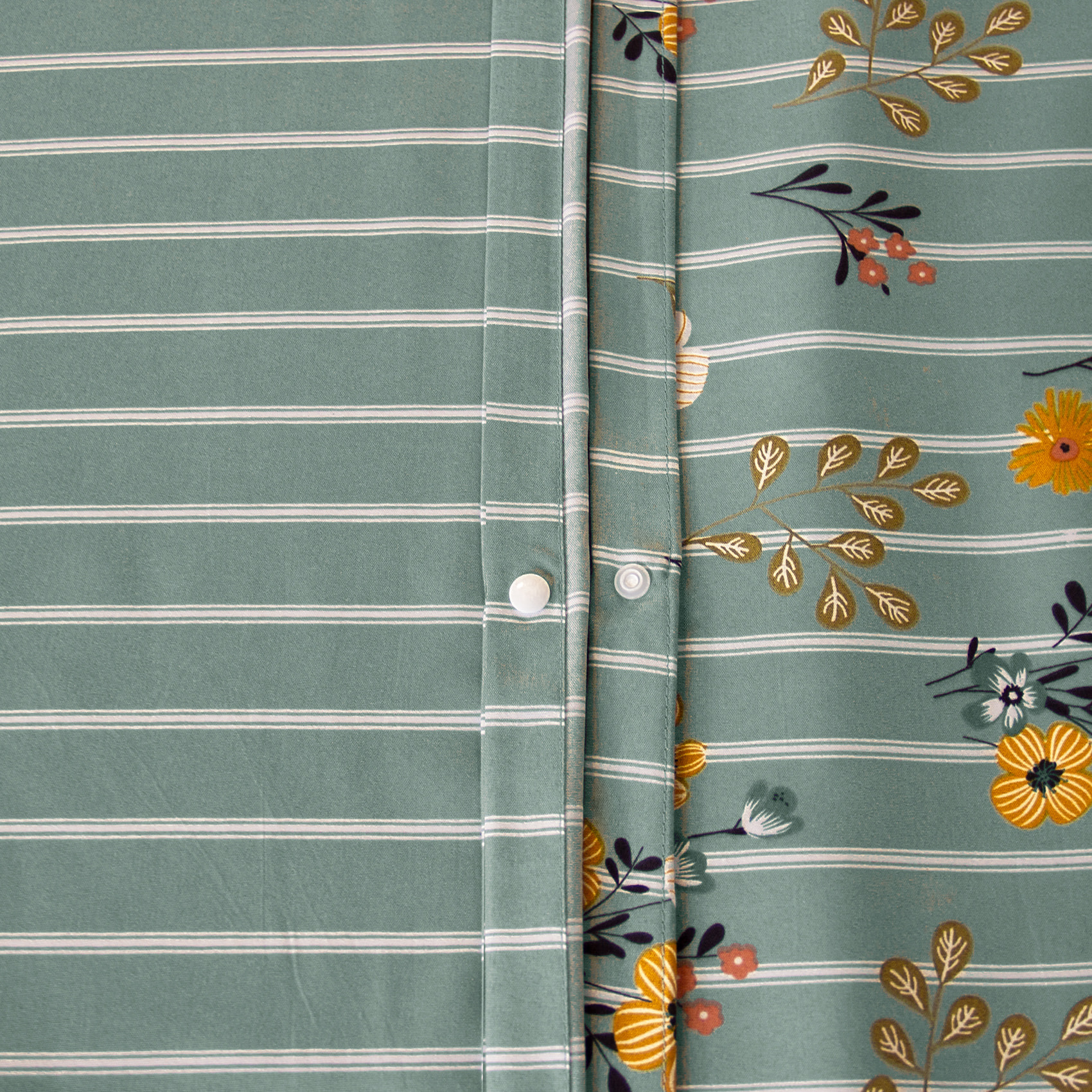 Parure de lit 3 pièces motif bouquets floraux - Vert d'eau