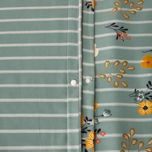 Parure de lit 3 pièces motif bouquets floraux - Vert d'eau