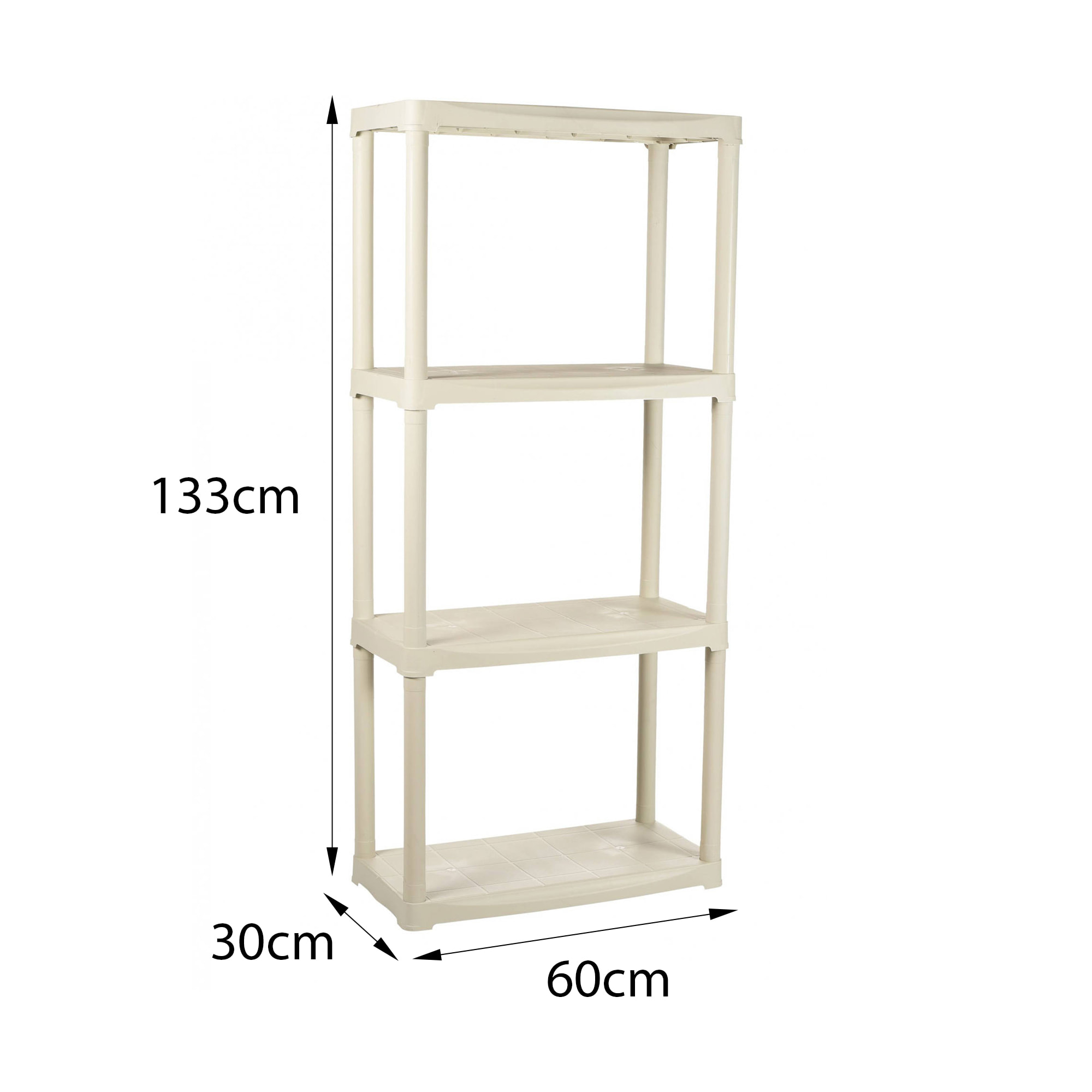 Scaffale a 2 ripiani in polipropilene, Scaffalatura multiuso per interno o esterno, 100% Made in Italy, cm 60x30h133, colore Grigio chiaro