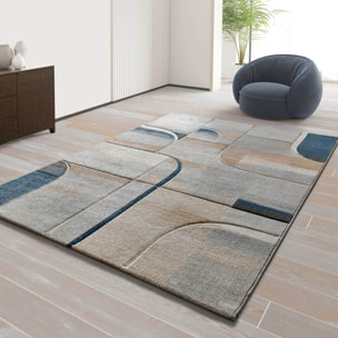 MEDEL Alfombra geomÃ©trica de pelo corto en azul, varias medidas disponibles