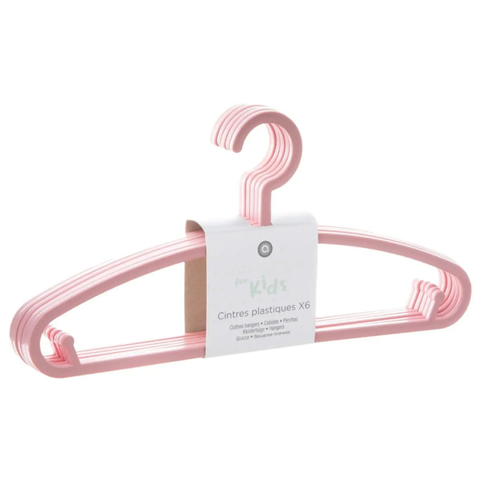 Lot de 6 cintres enfant rose plastique