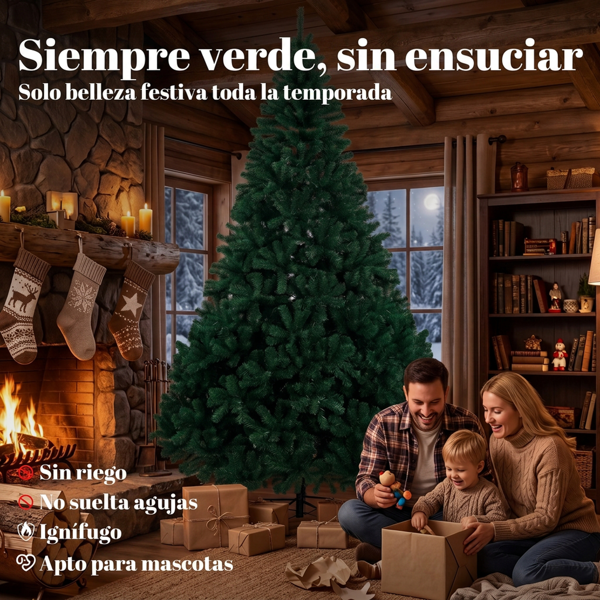 Árbol de Navidad Artificial de 270 cm, Árbol de Navidad de Abeto con Ramas Articuladas, 2418 Puntas de PVC Ignífugo, Montaje Rápido, Soporte de Acero Plegable, Verde