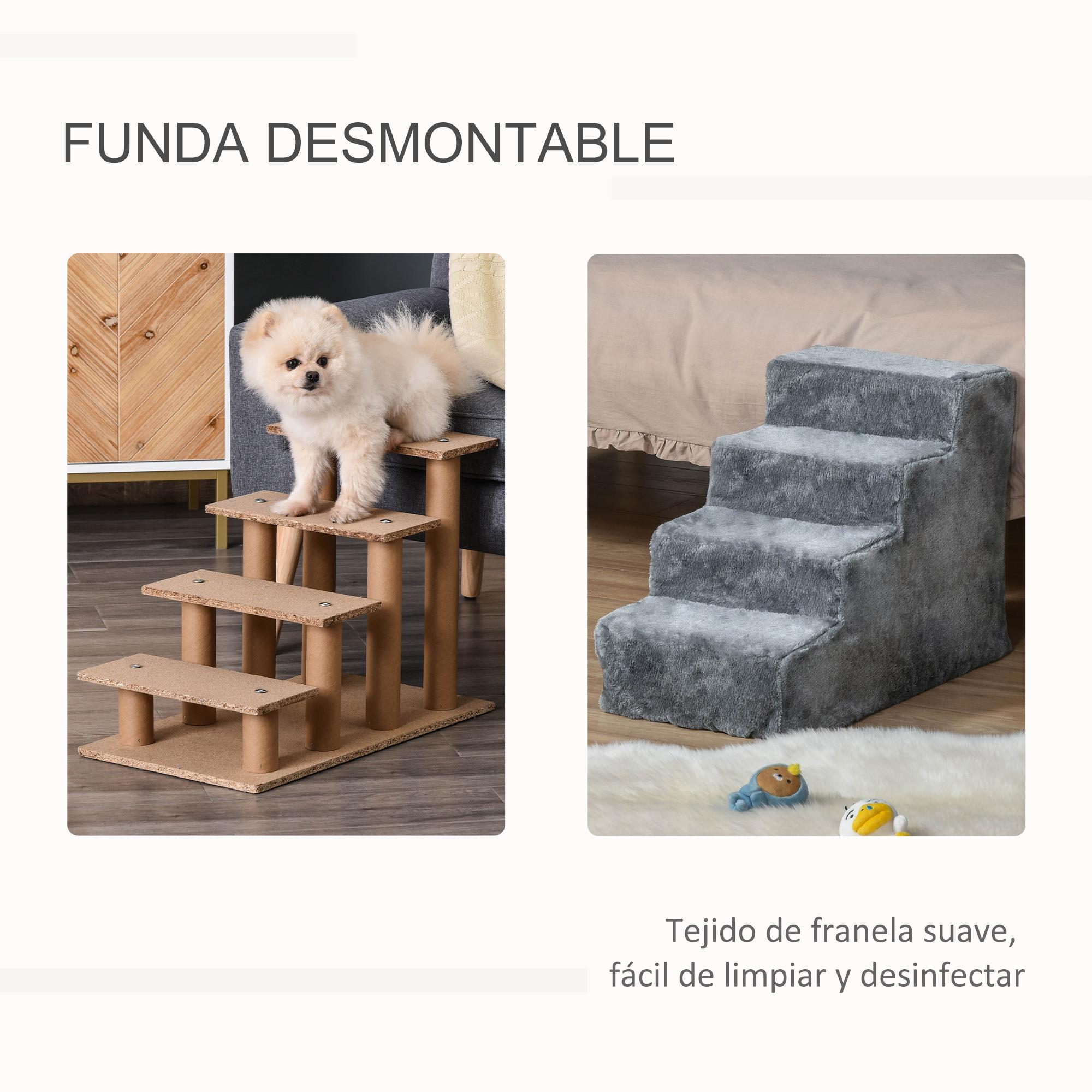 Escalera para Mascotas de 4 Peldaños Funda Extraíble y Lavable 60x35x44 cm Gris