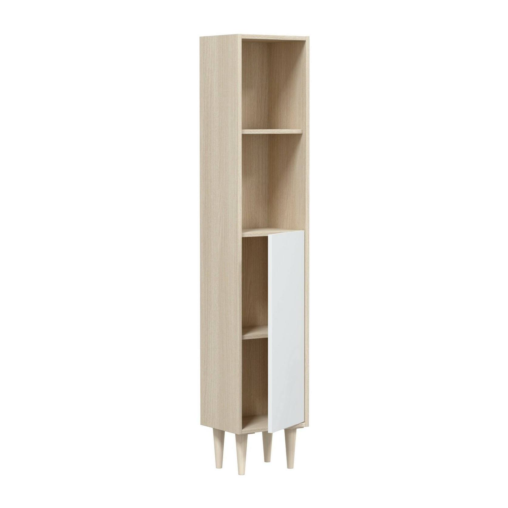 Mobile colonna Lazzarina, Pensile bagno con 1 anta, Armadio alto, 30x25h150 cm, Rovere e Bianco lucido