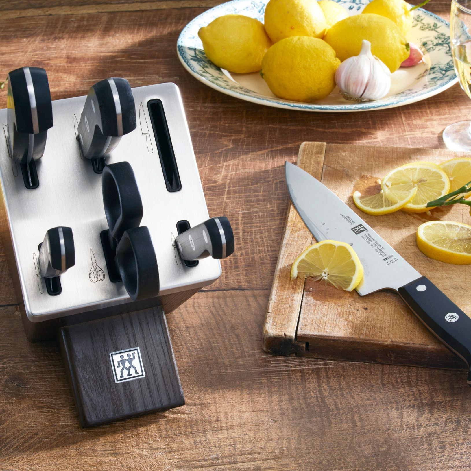 Bloc de Couteaux Auto-Aiguisant 7-pcs, Bois de Frêne, Gourmet