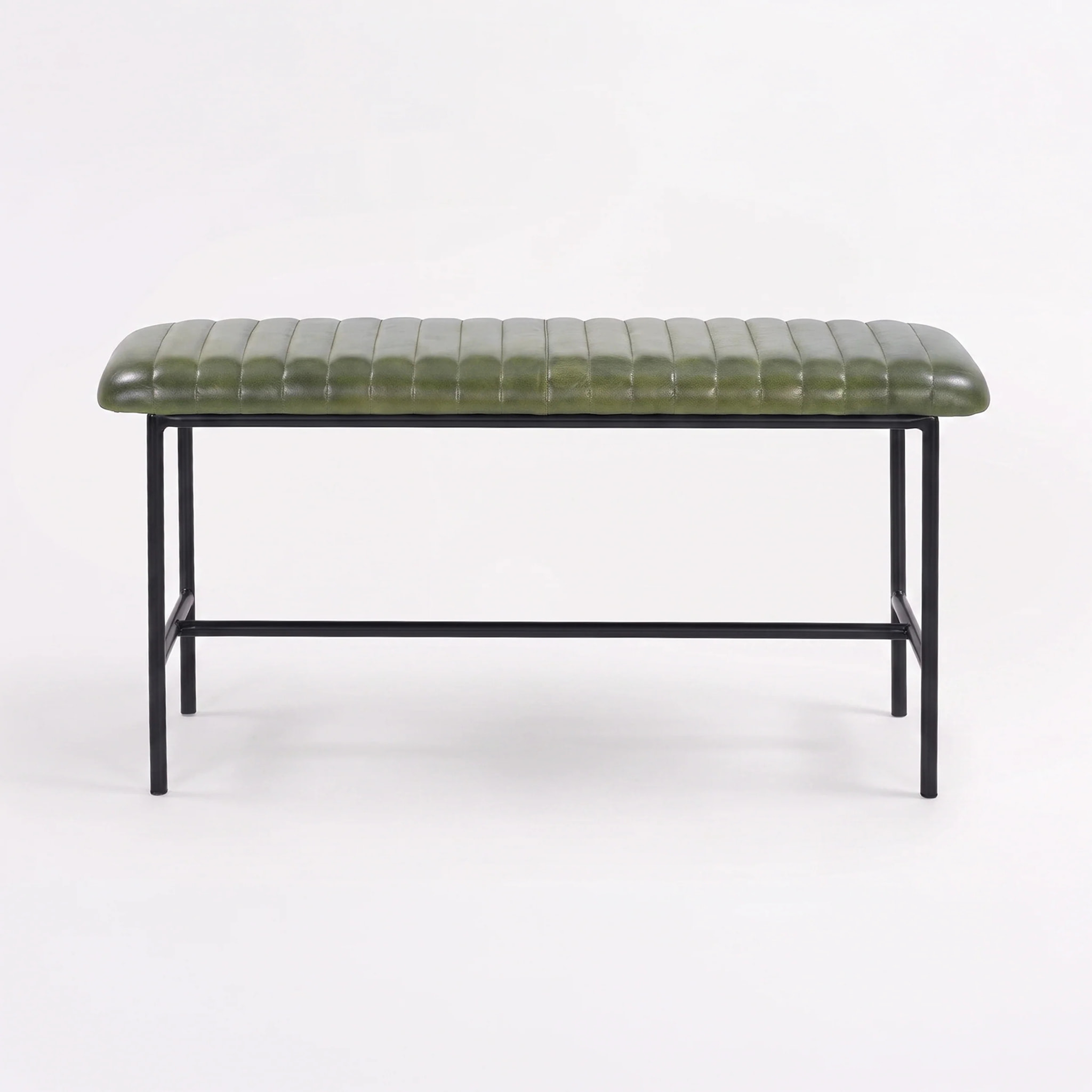 Banc 100 cm en cuir de buffle vert - Émile