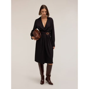 Motivi - Vestido camisero en twill drapeado - Negro