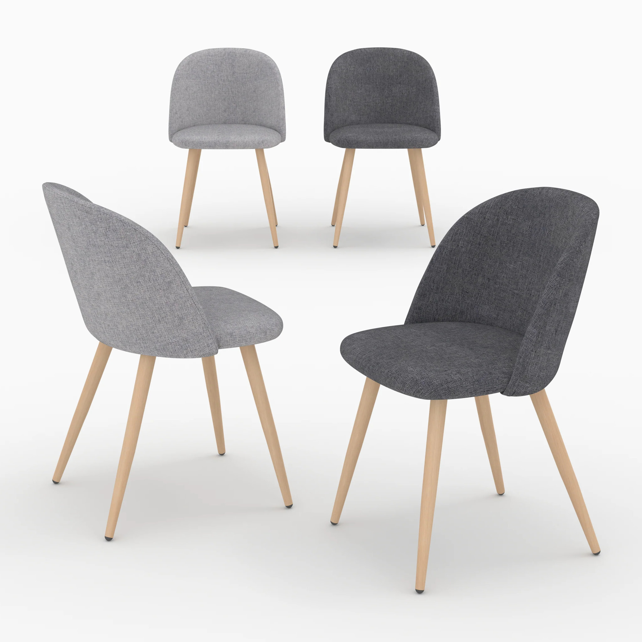 Pack 4 chaises en tissu gris foncé et gris clair - Cozy