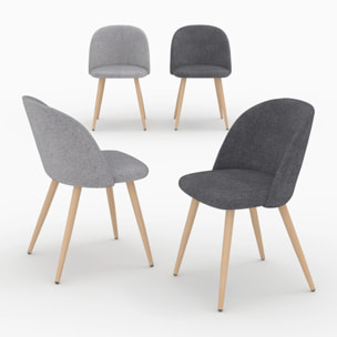 Pack 4 chaises en tissu gris foncé et gris clair - Cozy