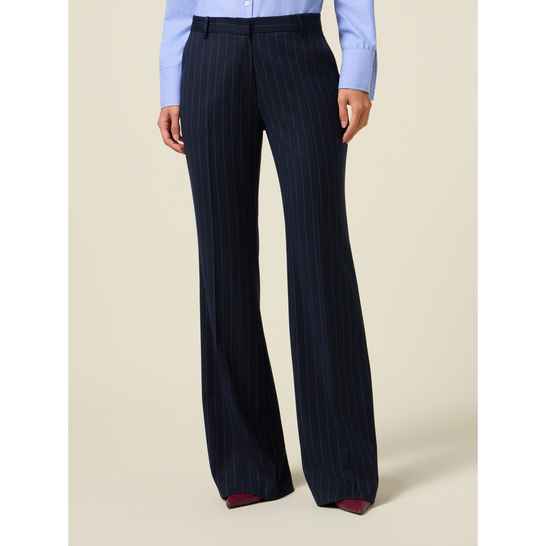 Oltre - Pantalones acampanados a rayas - Azul