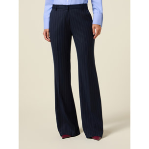 Oltre - Pantalones acampanados a rayas - Azul