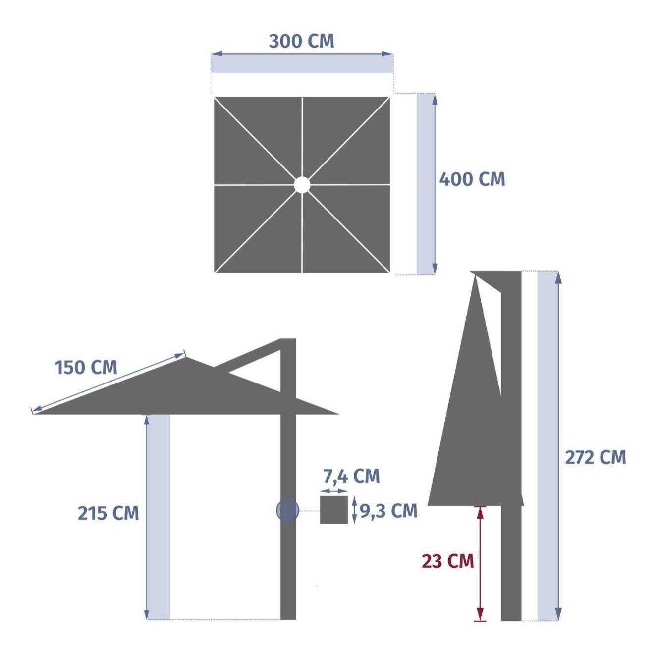 Parasol déporté rectangulaire inclinable Melhia 4x3m argile