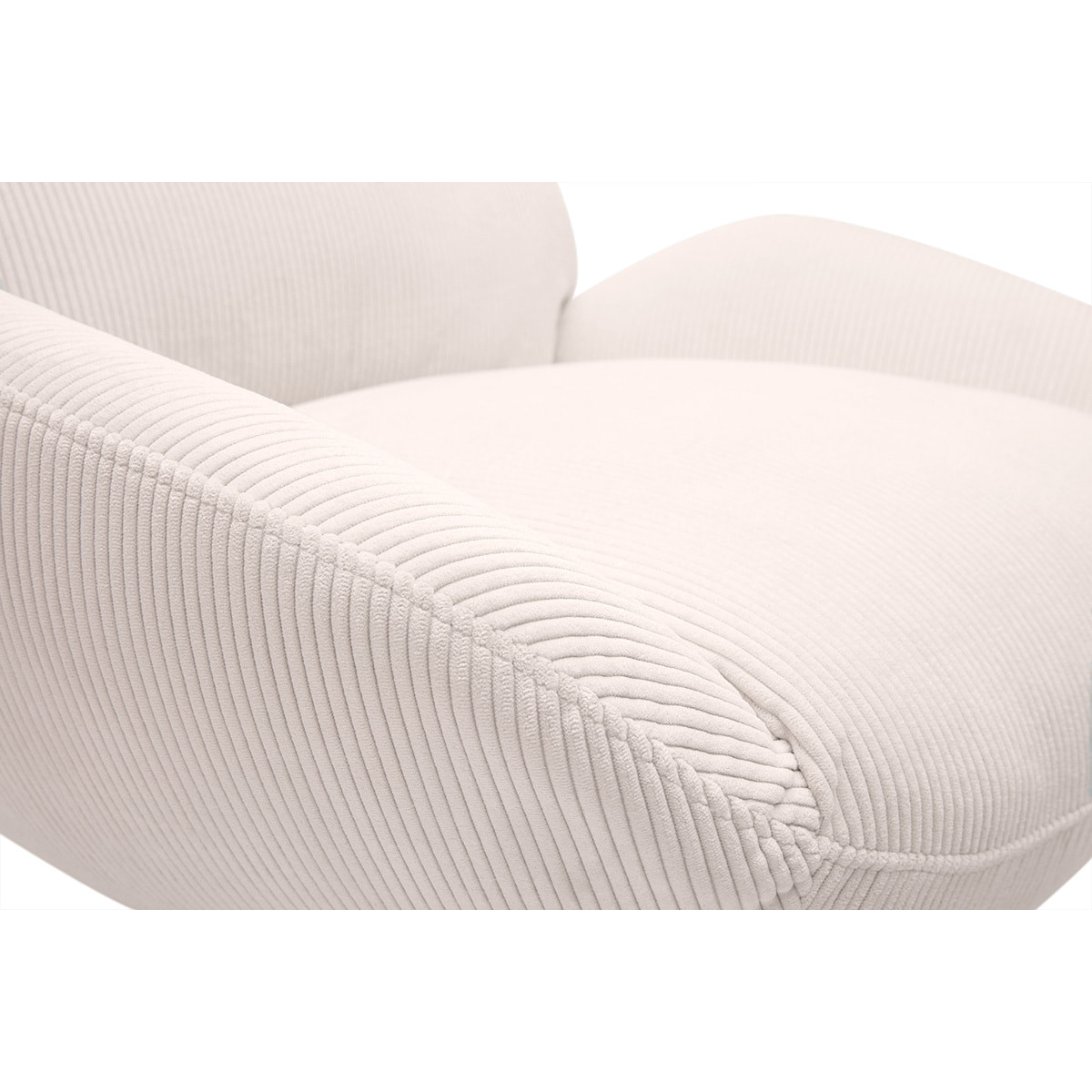 Fauteuil pivotant en tissu velours côtelé écru et métal noir KLEM