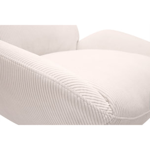 Fauteuil pivotant en tissu velours côtelé écru et métal noir KLEM