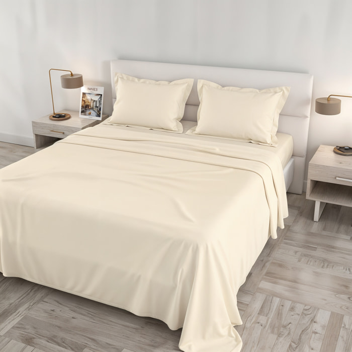 COMPLETO LETTO RASO CLOE, 100% Raso di Cotone, Made in Italy - PANNA