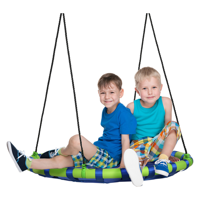 Balançoire nid d'oiseau ronde balançoire panier Ø 100 x 120-180H cm accessoires inclus bleu vert
